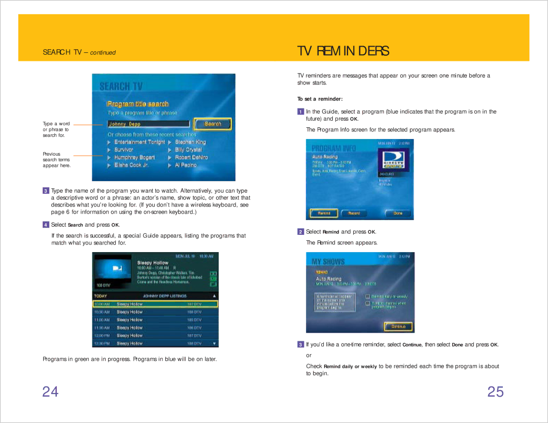 RCA 980-04038-800 manual TV Reminders, Search TV 