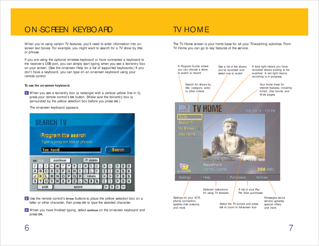 RCA 980-04038-800 manual ON-SCREEN Keyboard, TV Home 