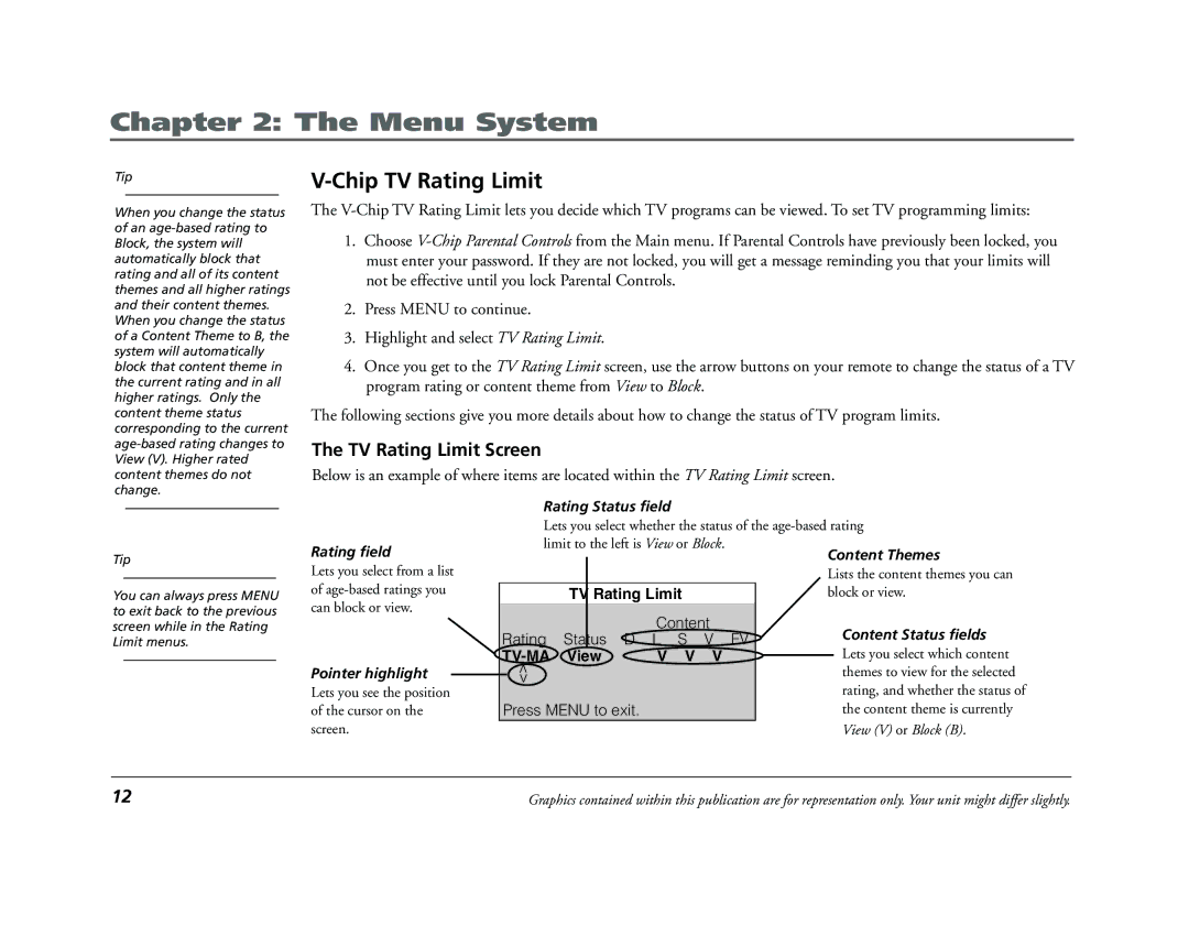 RCA 9V345T manual Chip TV Rating Limit, TV Rating Limit Screen 