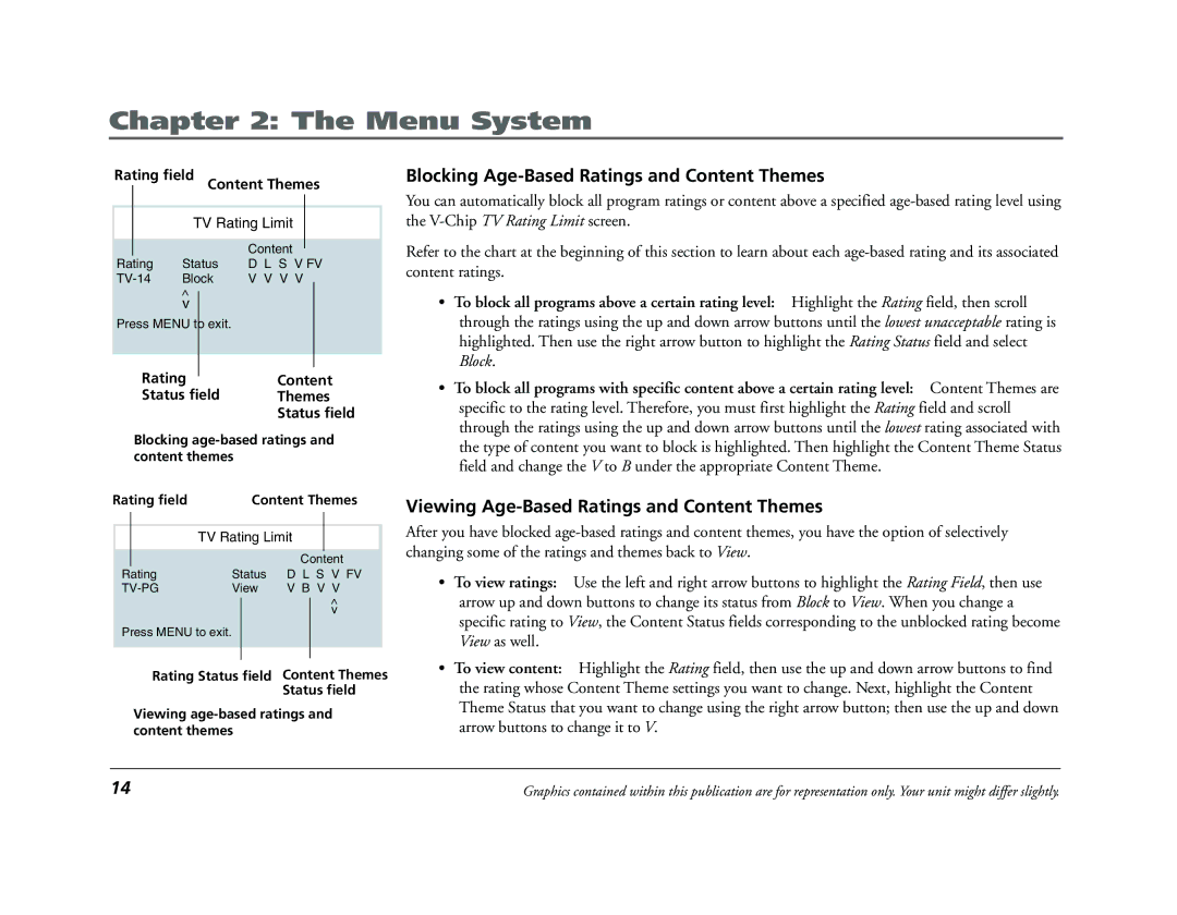 RCA 9V345T manual Blocking Age-Based Ratings and Content Themes, Viewing Age-Based Ratings and Content Themes 