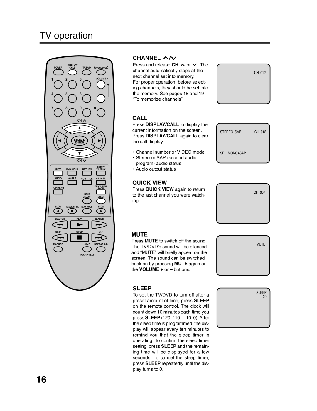 RCA 9V400TD manual TV operation 