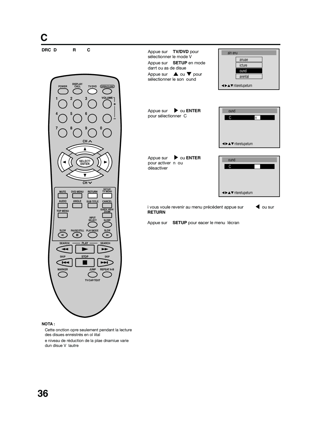 RCA 9V400TD manual Contrôle de la plage dynamique, DRC Dynamic Range Control vous, Permet de contrôler la plage dynamique 