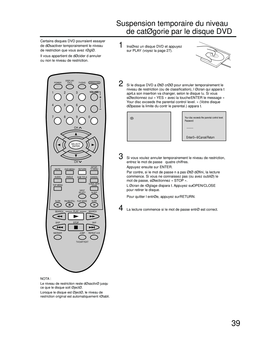 RCA 9V400TD manual Enter/0-9/Cancel/Return 