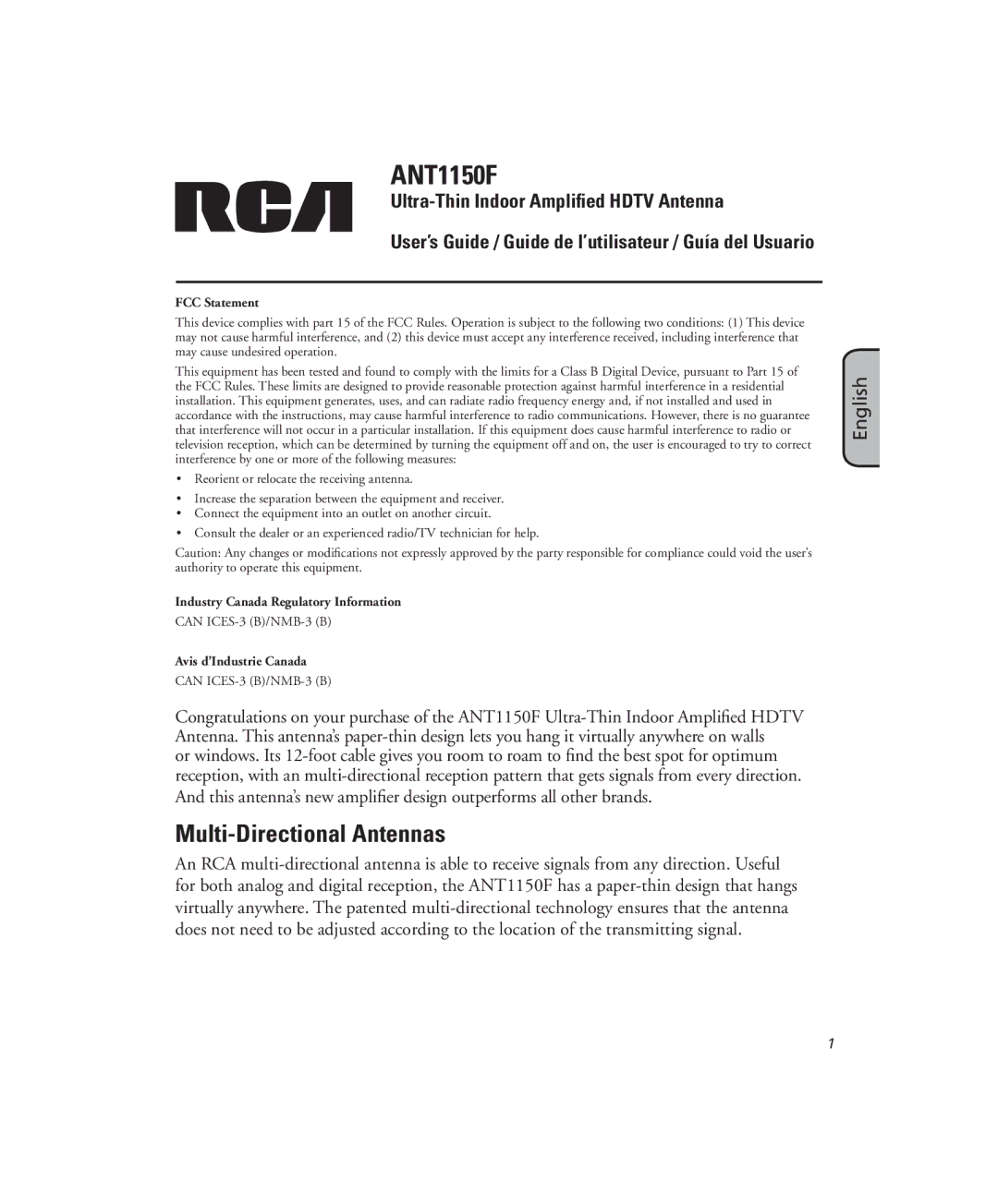 RCA ANT1150F manual Multi-Directional Antennas 