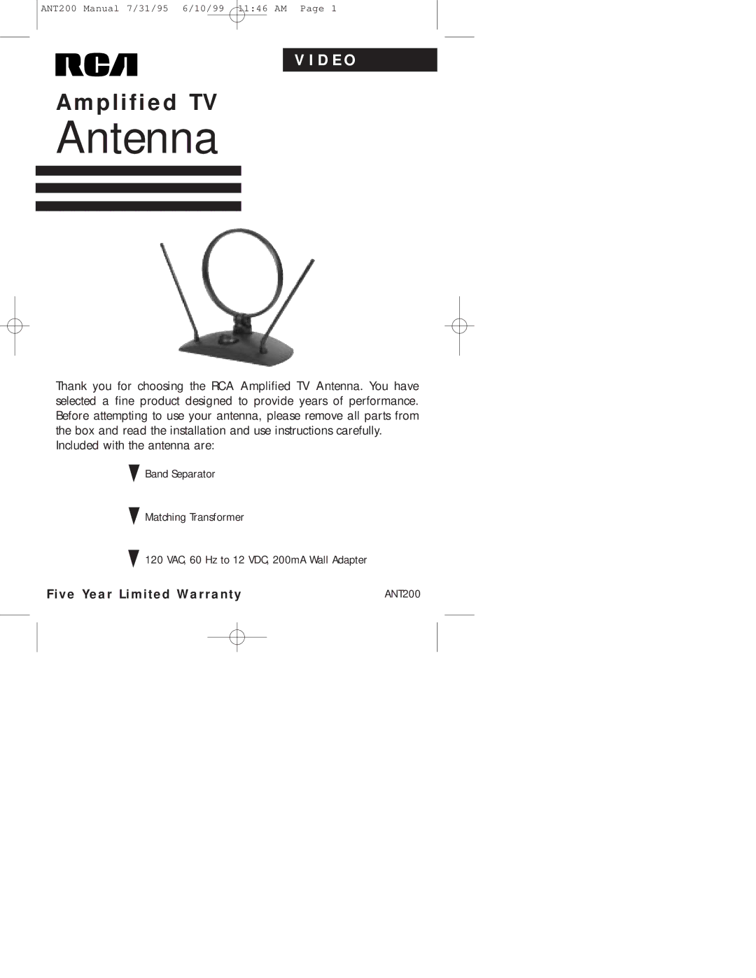 RCA ANT200 warranty Antenna 