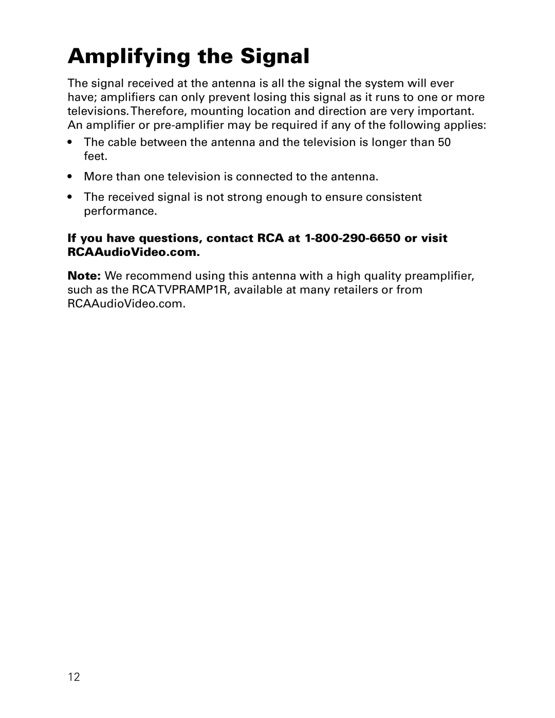 RCA ANT3037X installation manual Amplifying the Signal 