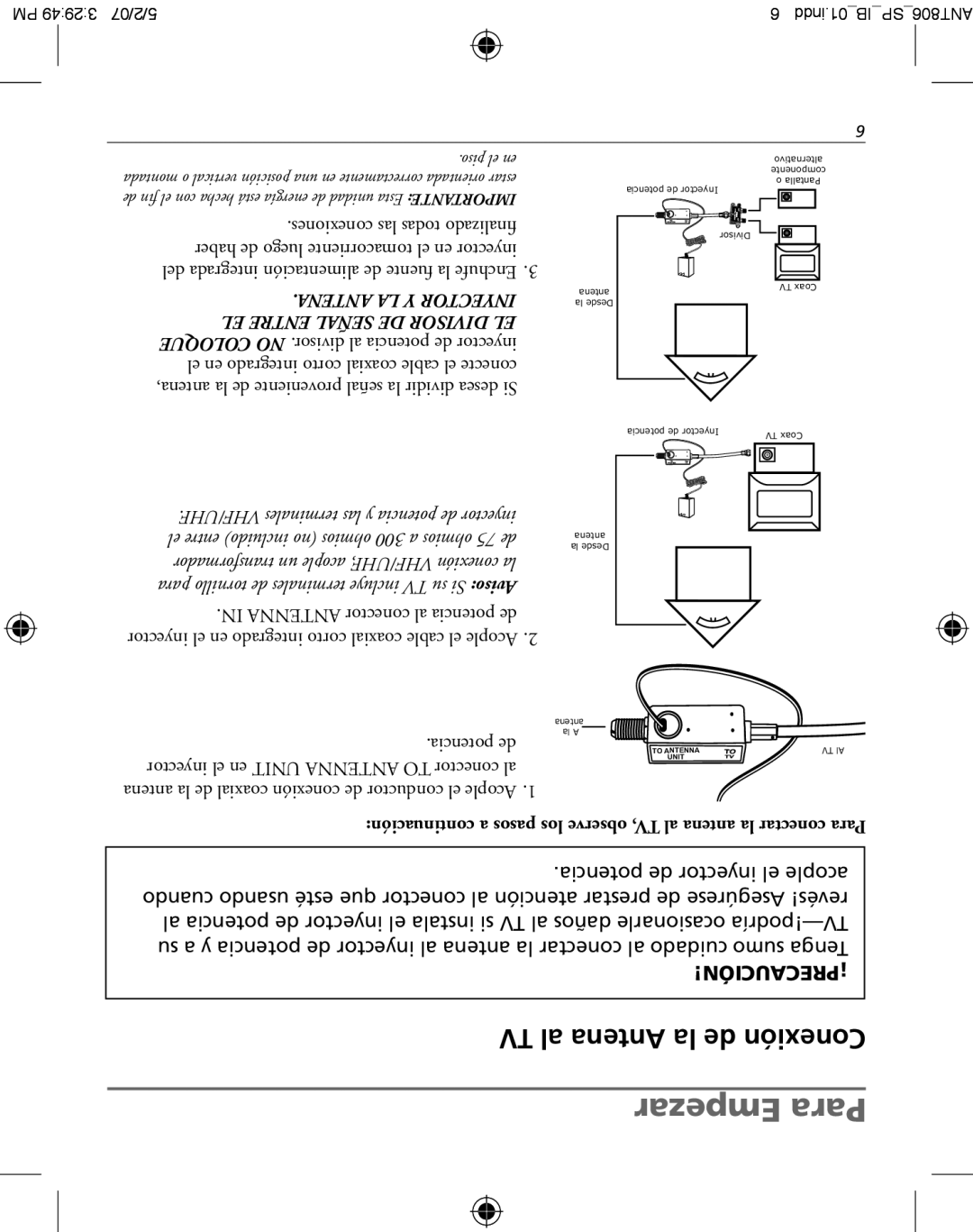 RCA ANT806 owner manual TV al Antena la de Conexión 