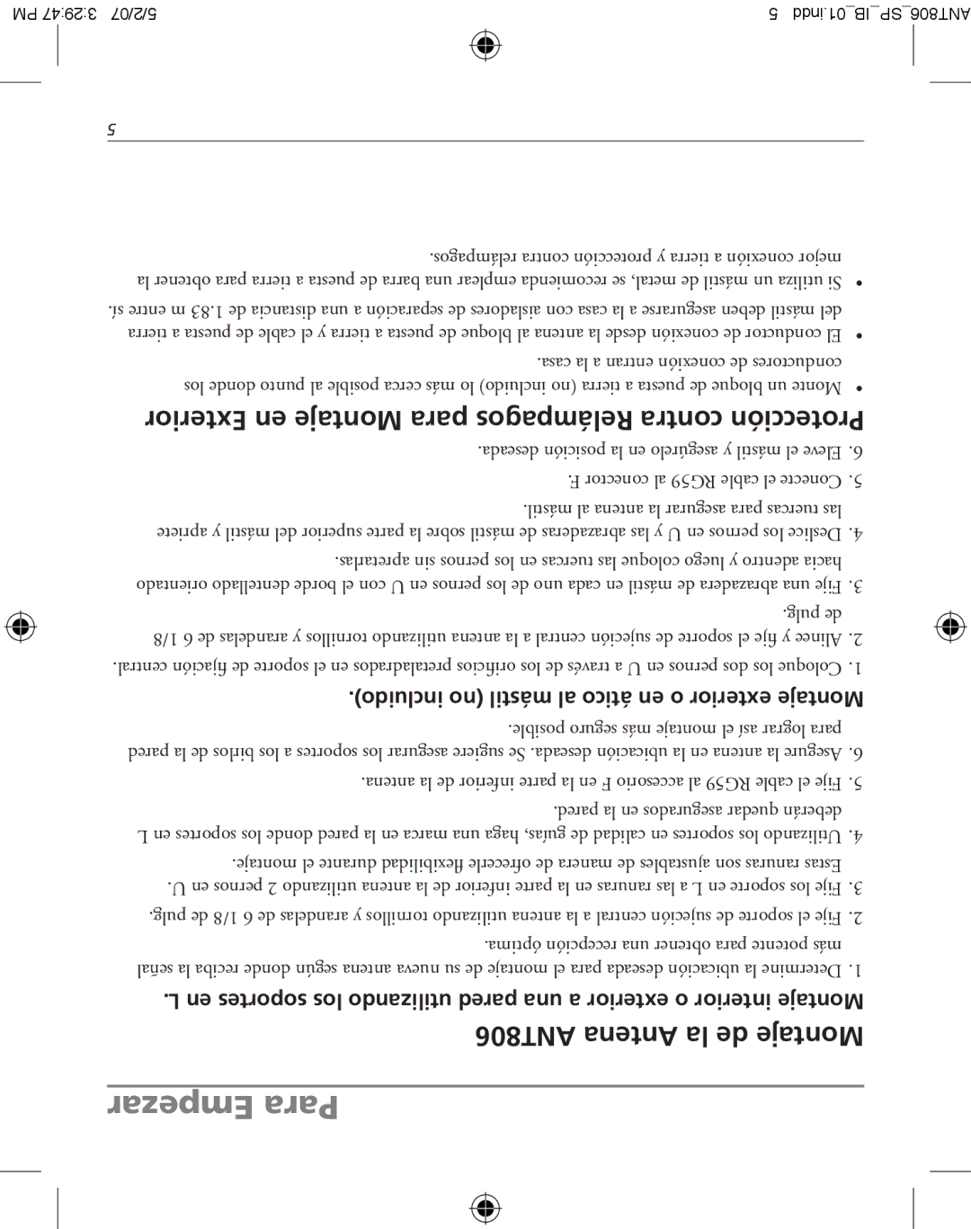 RCA owner manual ANT806 Antena la de Montaje, Pulg de 