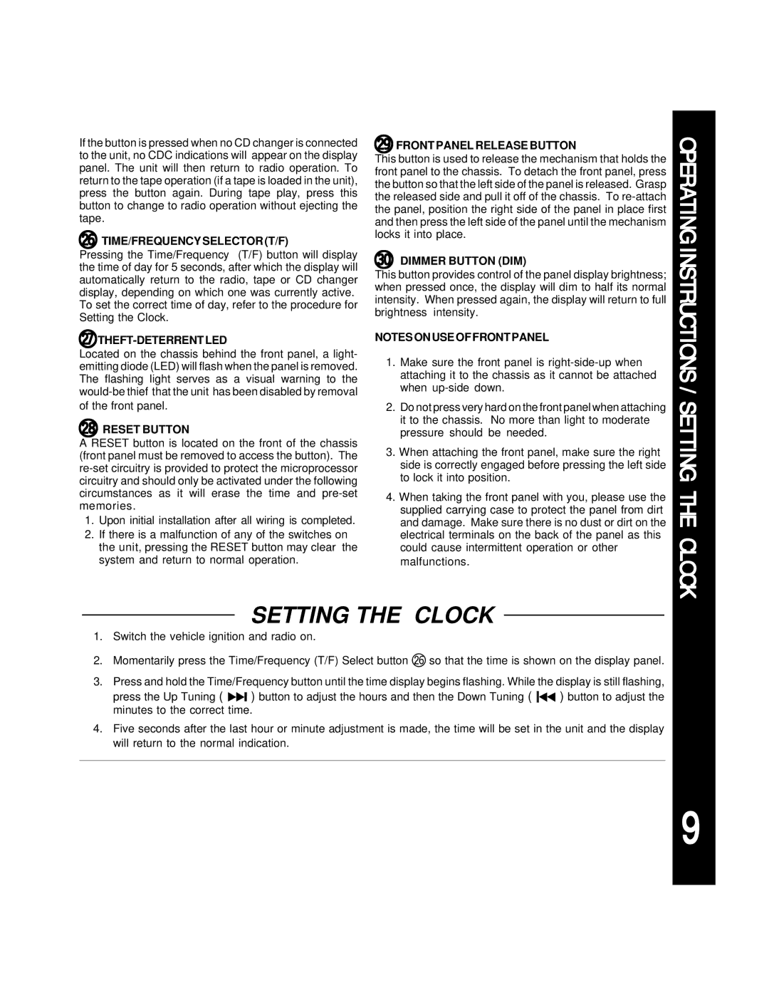 RCA AV-428 manual Cr TIME/FREQUENCY Selector T/F, CsTHEFT-DETERRENT LED, Ct Reset Button, Cu Front Panel Release Button 