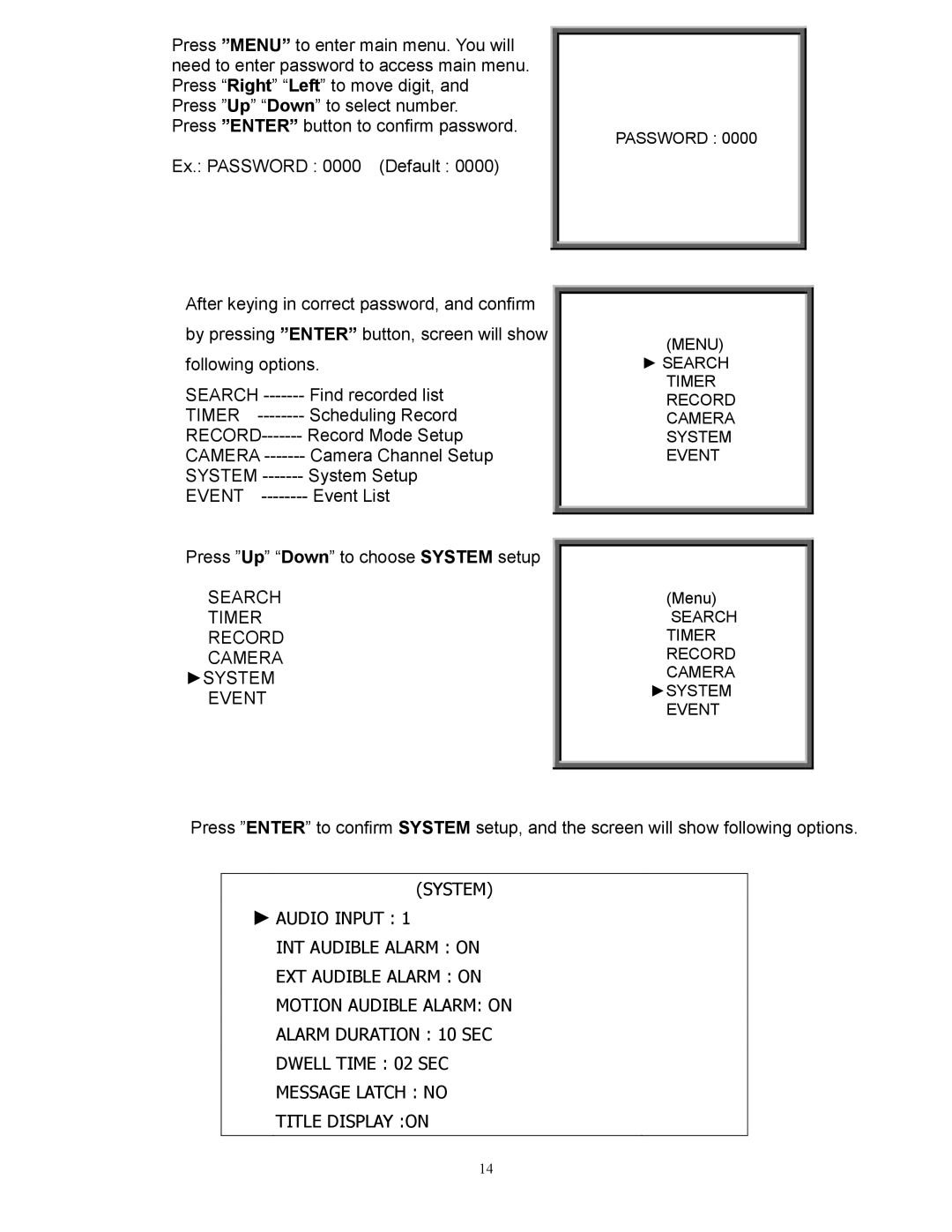 RCA AVC 776 appendix Search Timer Record Camera System Event 