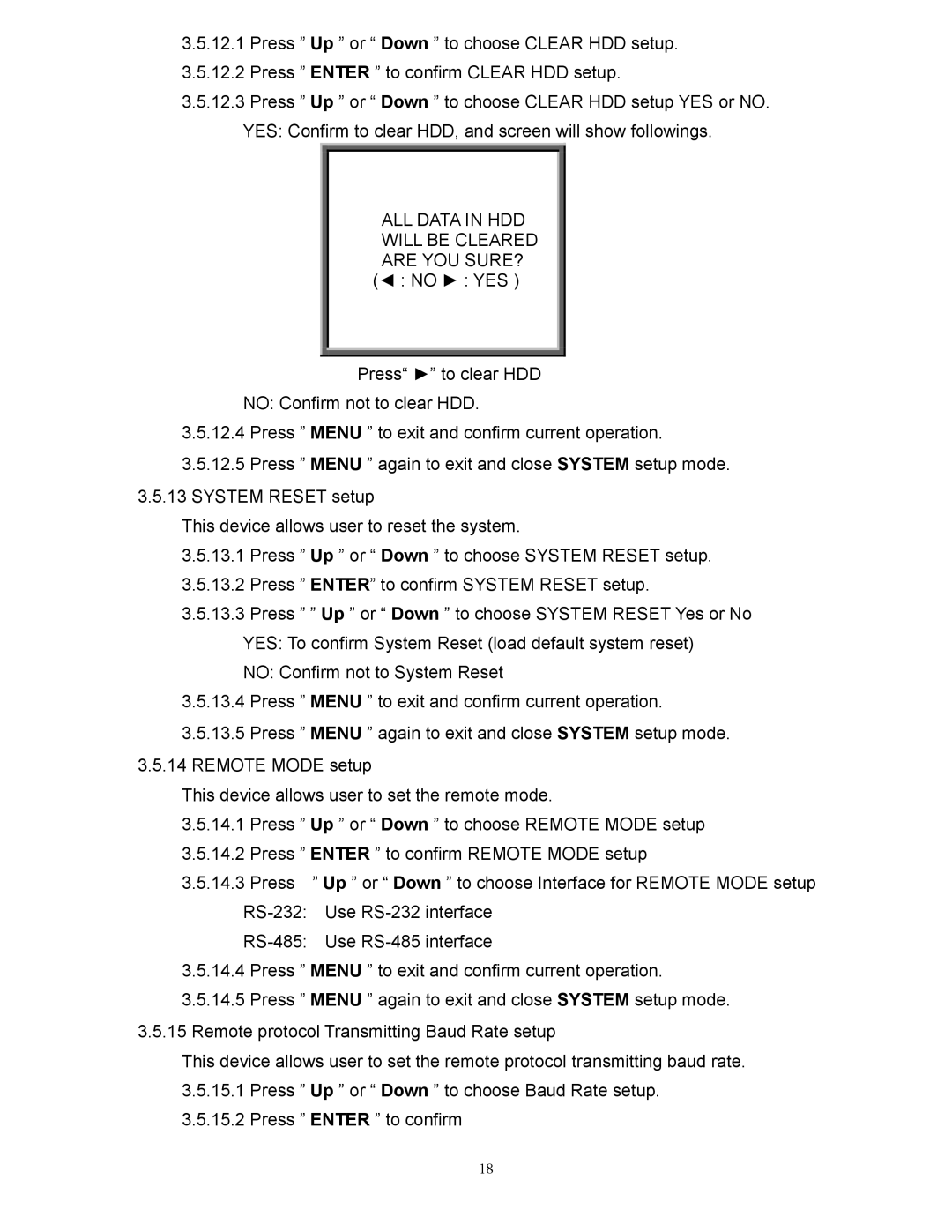 RCA AVC 776 appendix ALL Data in HDD will be Cleared are YOU SURE? no YES 