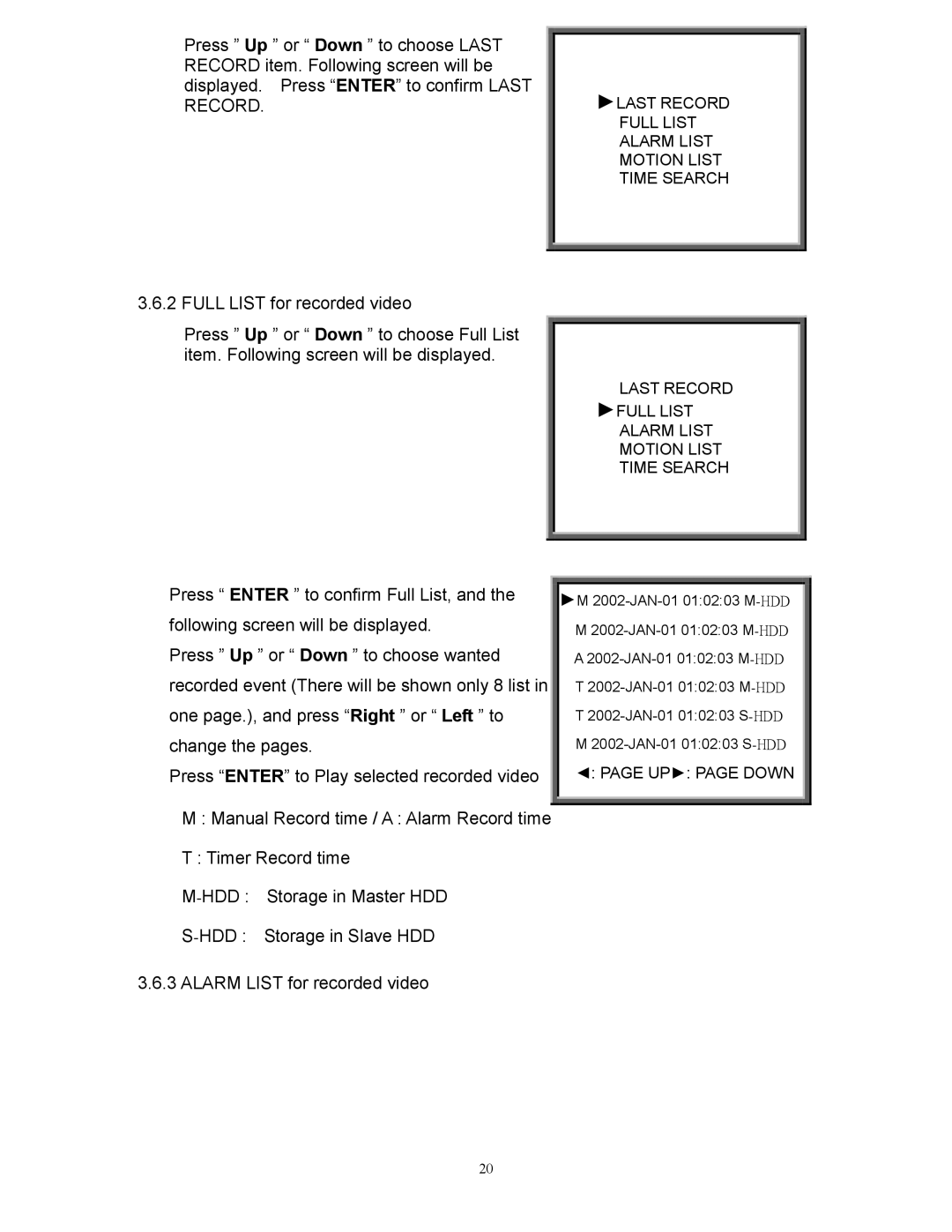 RCA AVC 776 appendix Last Record Full List Alarm List Motion List Time Search 