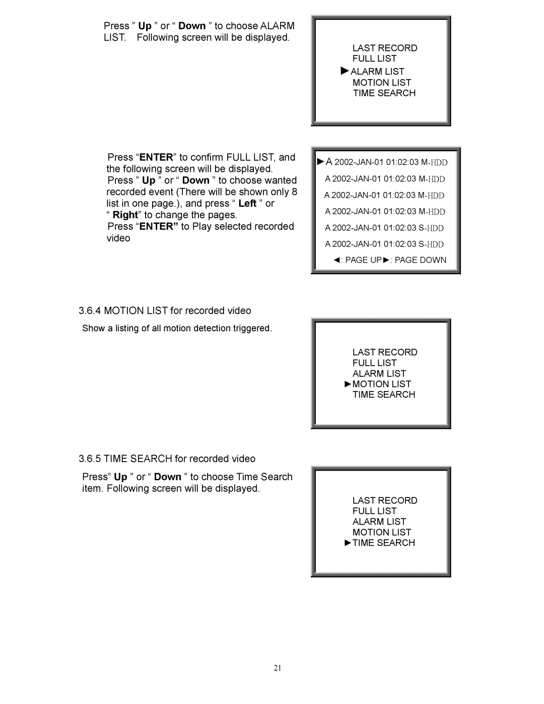 RCA AVC 776 appendix Show a listing of all motion detection triggered 