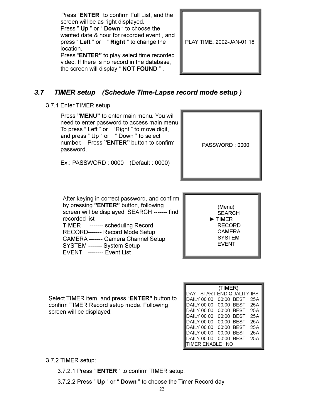 RCA AVC 776 appendix Timer setup Schedule Time-Lapse record mode setup 