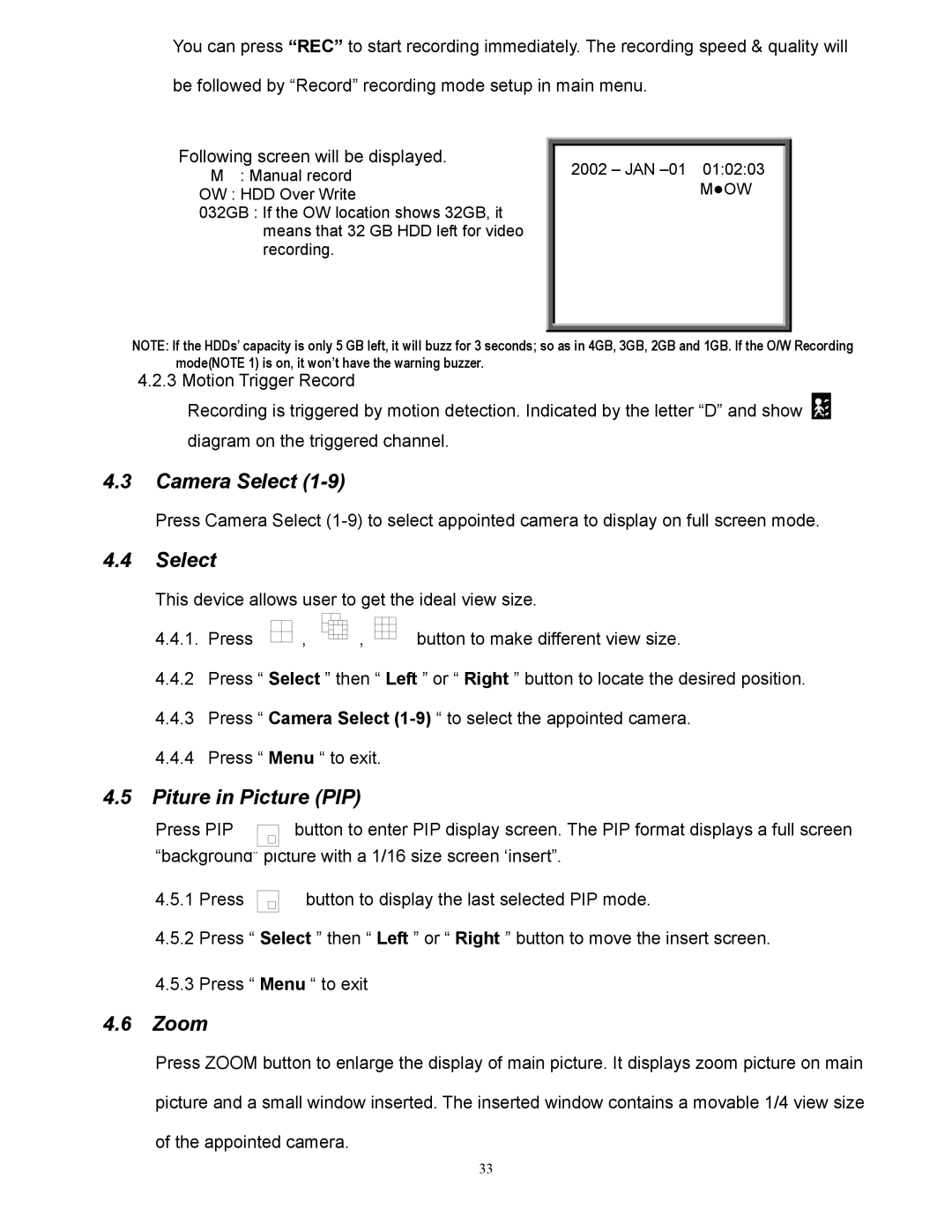 RCA AVC 776 appendix Camera Select, Piture in Picture PIP, Zoom 