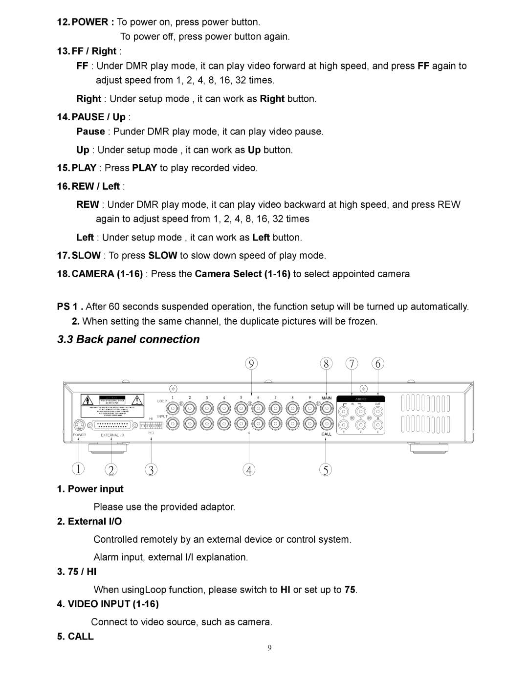 RCA AVC 776 appendix Back panel connection, Call 