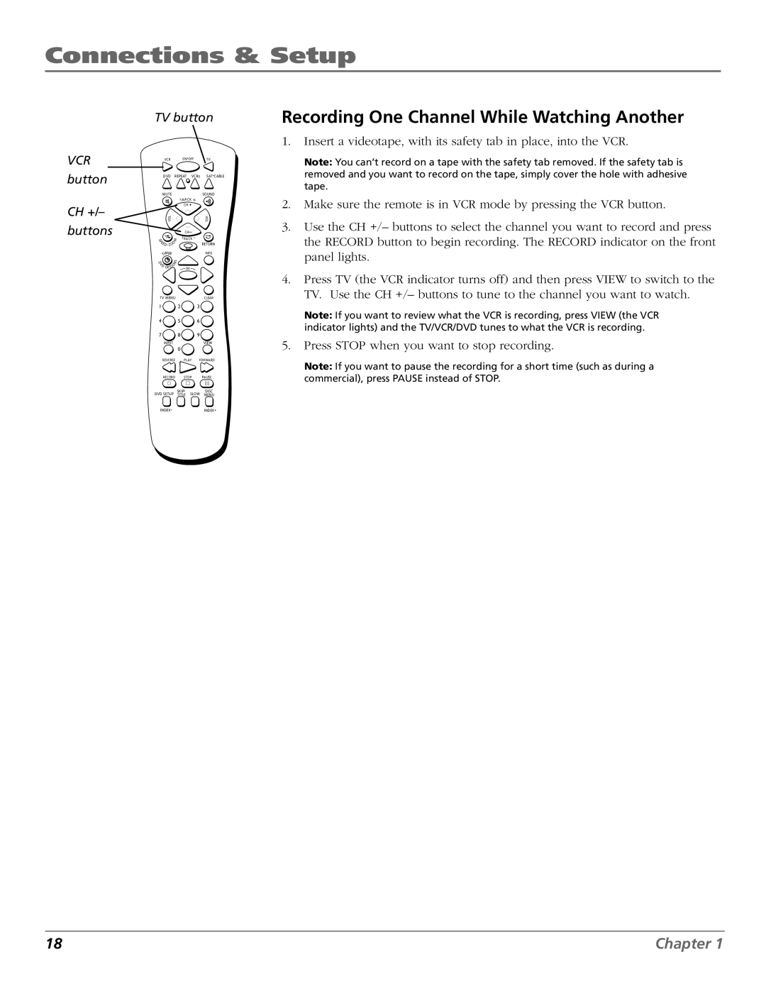RCA B27TF680 manual Recording One Channel While Watching Another, VCR button CH +/- buttons TV button 
