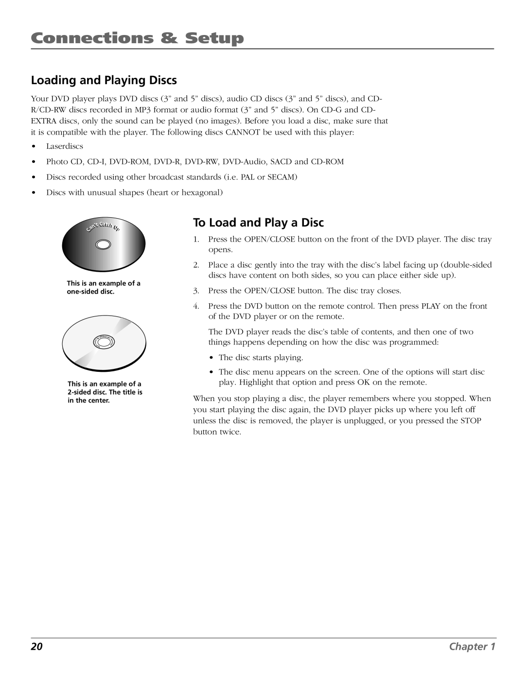 RCA B27TF680 manual Loading and Playing Discs, To Load and Play a Disc 