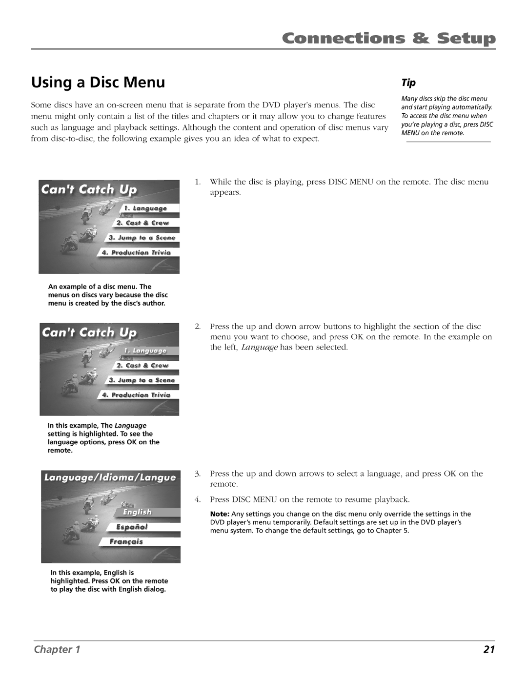 RCA B27TF680 manual Using a Disc Menu, Tip 