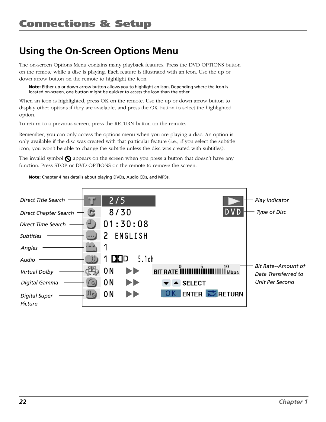 RCA B27TF680 manual Using the On-Screen Options Menu, Dvd 