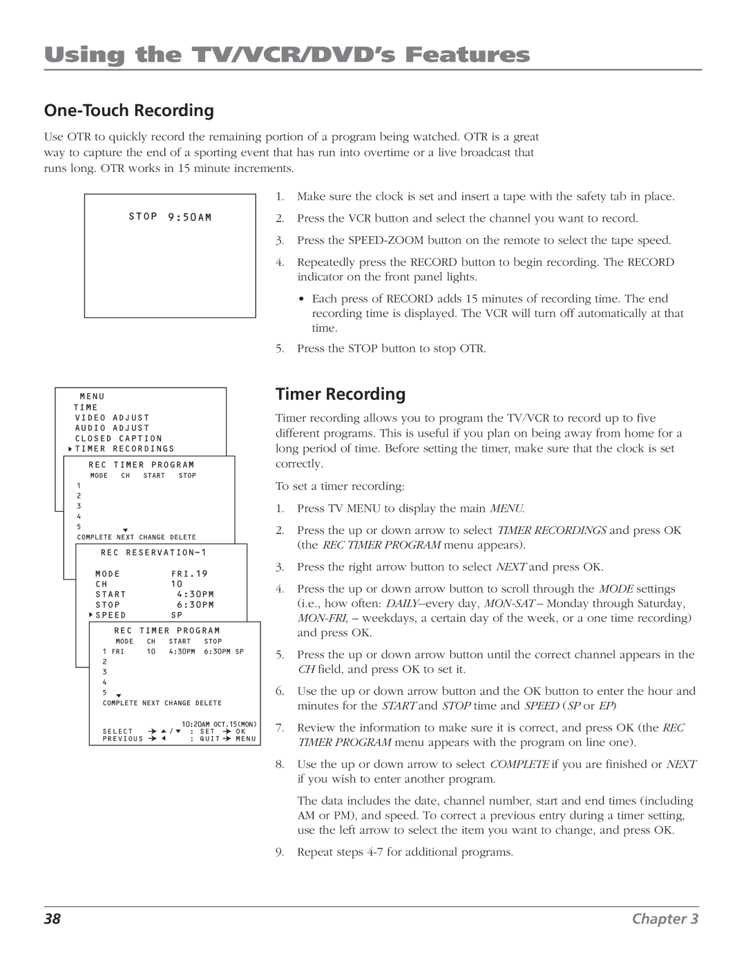 RCA B27TF680 manual One-Touch Recording, Timer Recording 