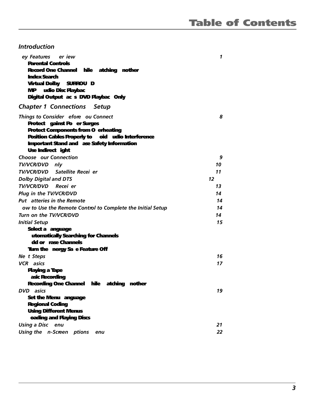 RCA B27TF680 manual Table of Contents 