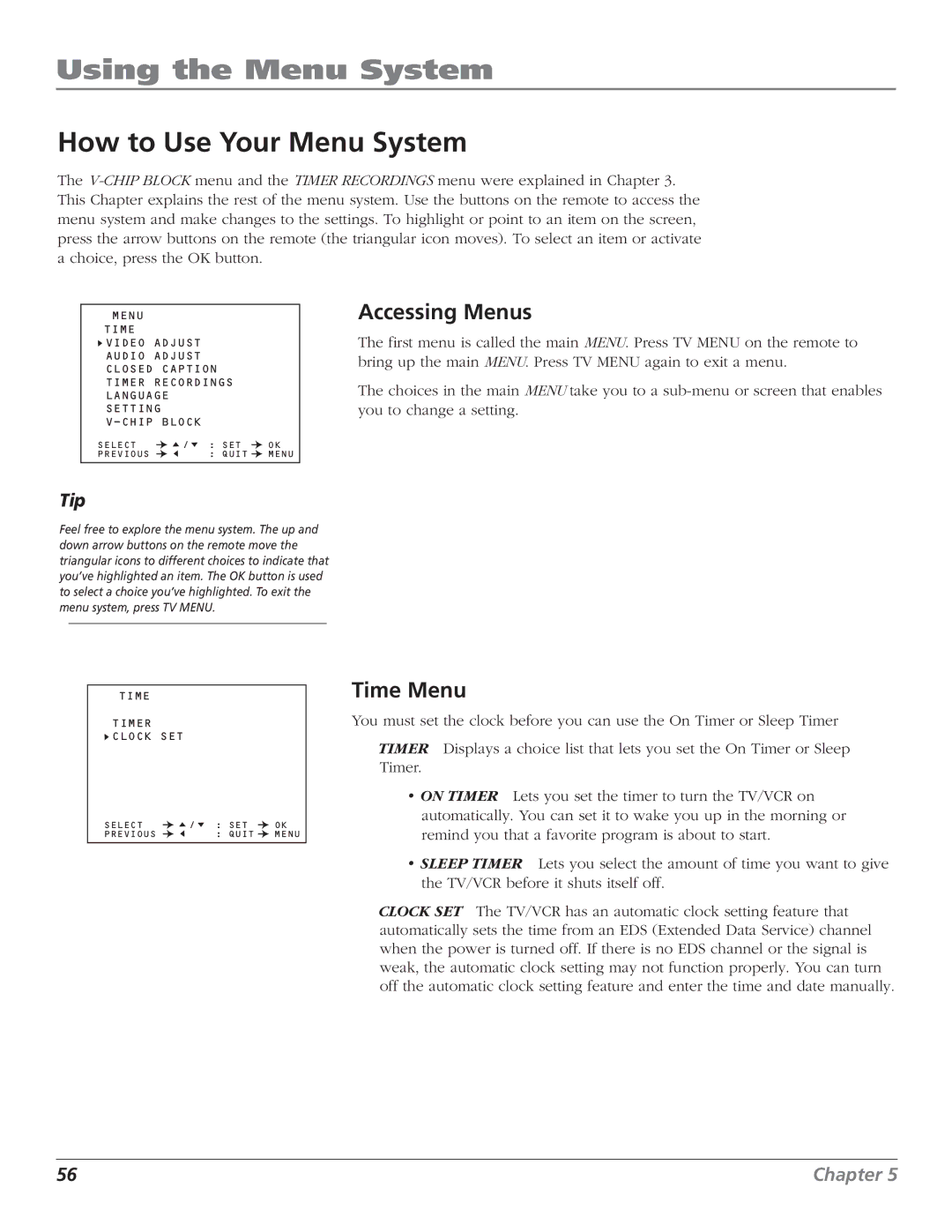 RCA B27TF680 manual Using the Menu System, How to Use Your Menu System, Accessing Menus 