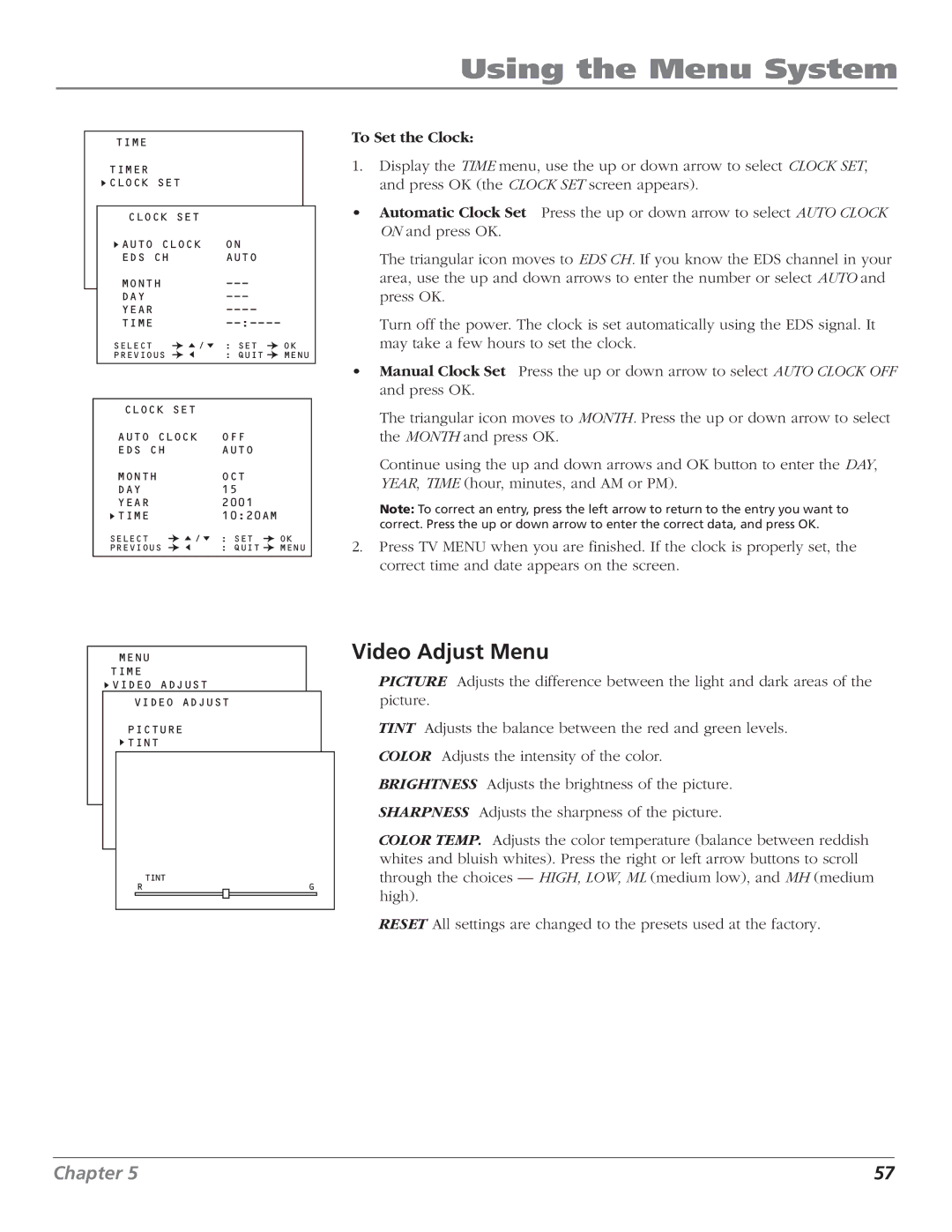 RCA B27TF680 manual To Set the Clock 