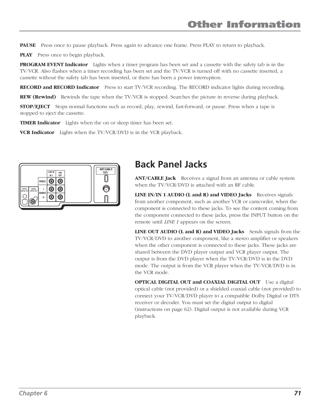 RCA B27TF680 manual Back Panel Jacks 