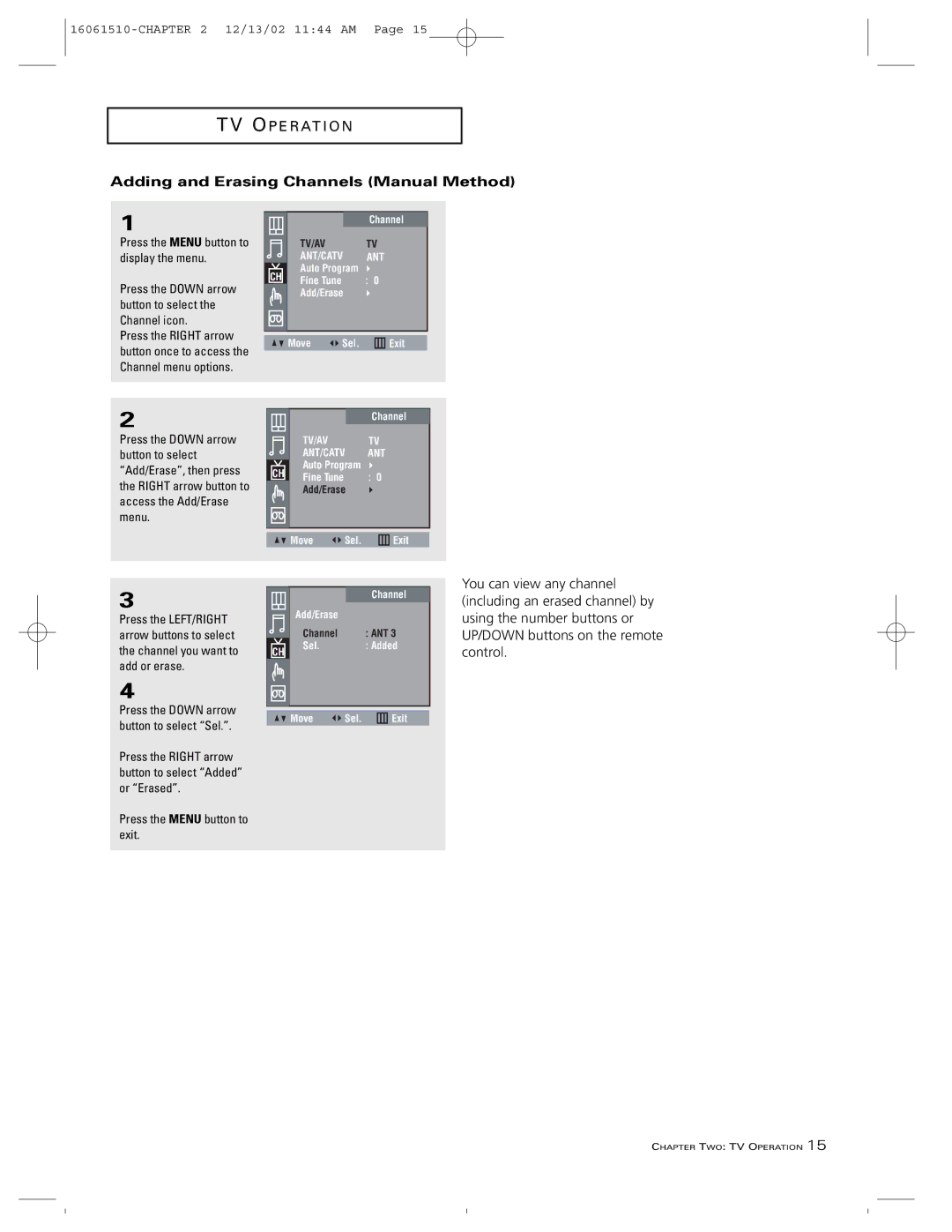 RCA B27TF685 manual Adding and Erasing Channels Manual Method 