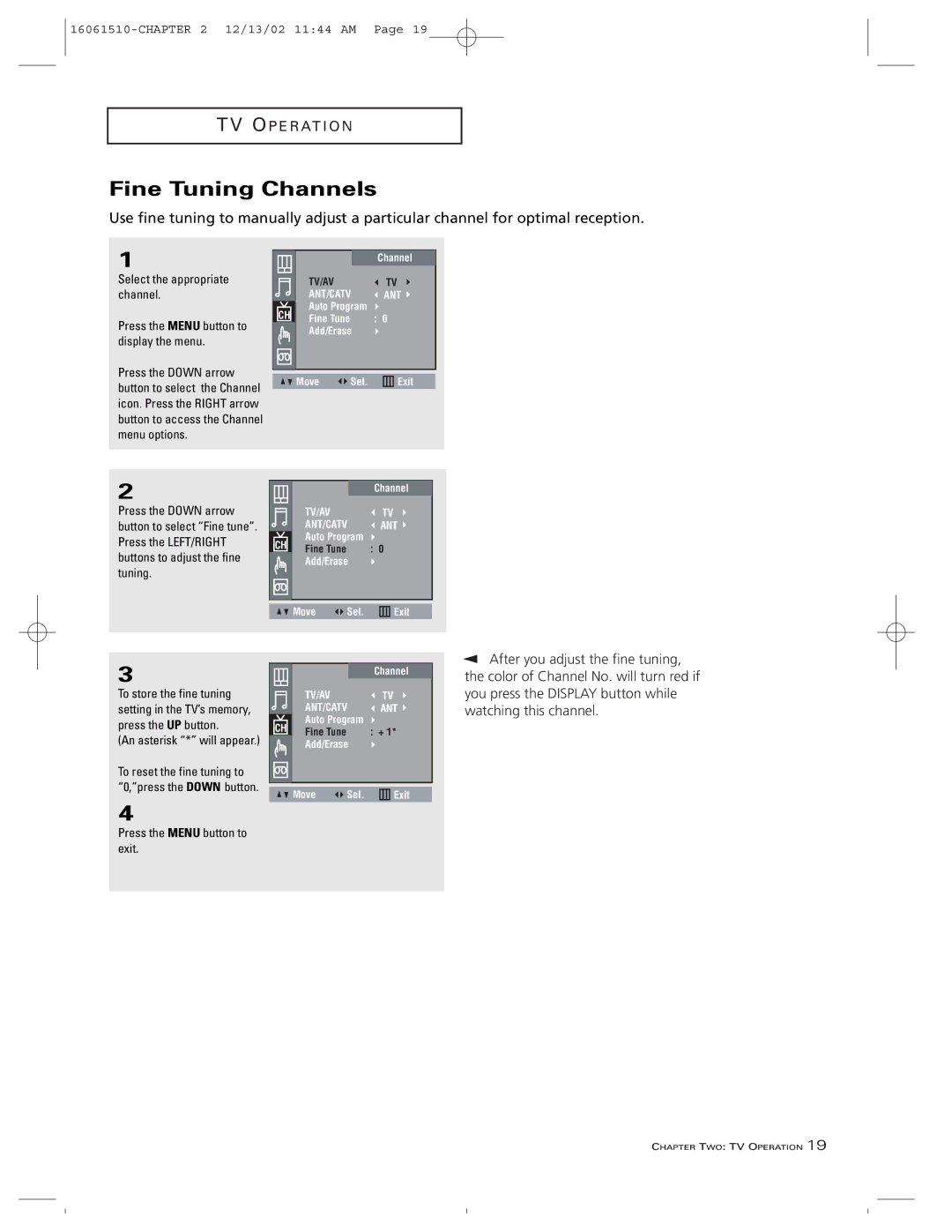 RCA B27TF685 manual Fine Tuning Channels 