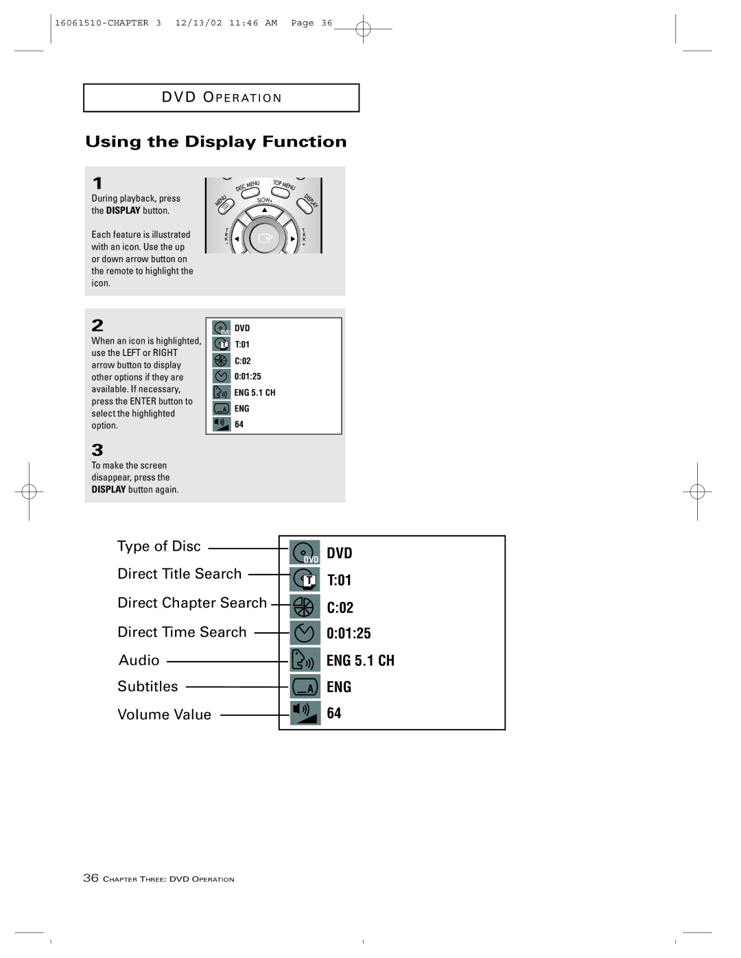 RCA B27TF685 manual Using the Display Function 