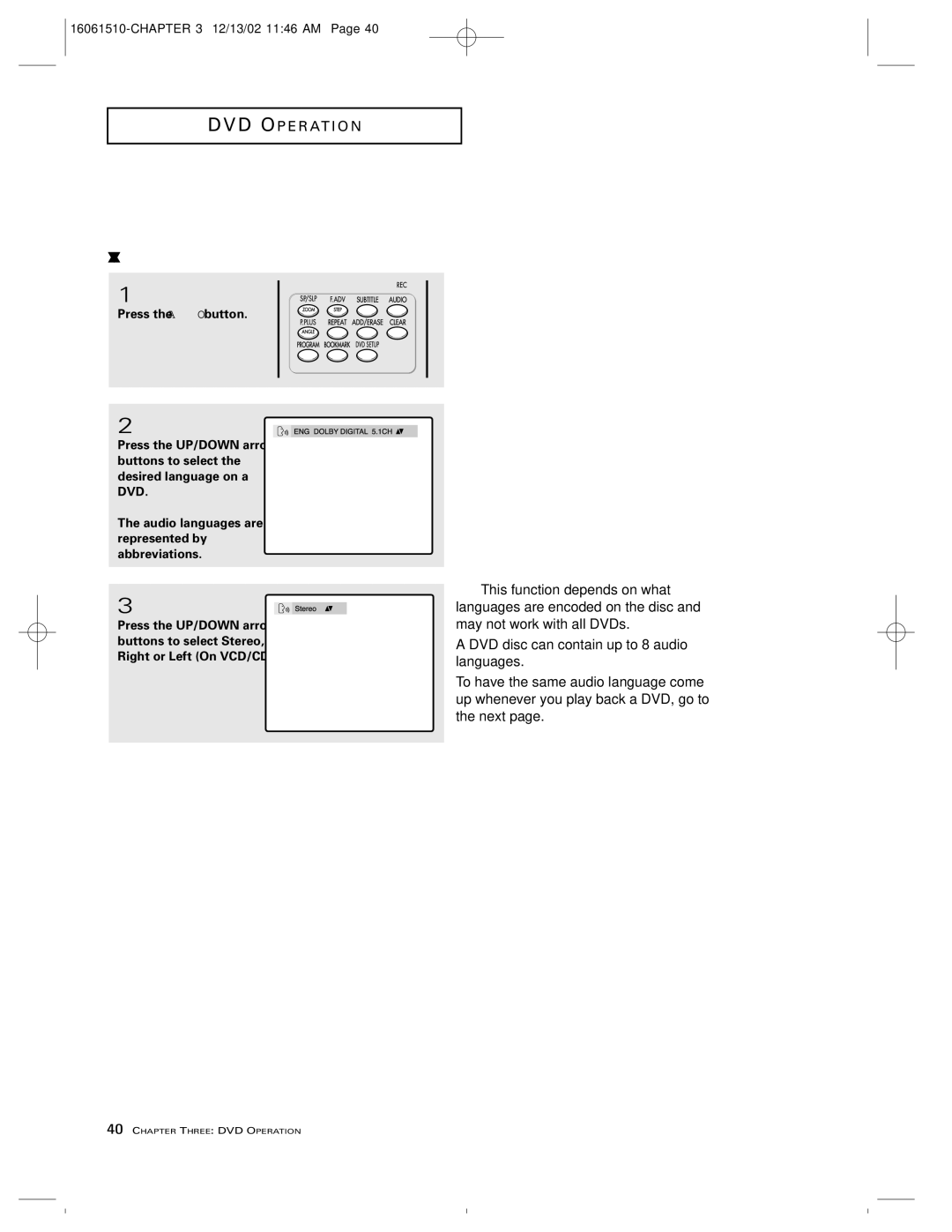 RCA B27TF685 manual Selecting the Audio Language, Using the Audio Button 