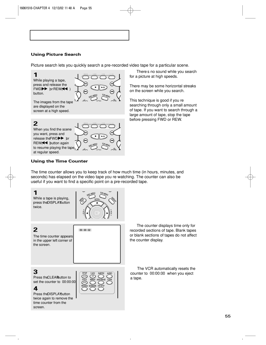 RCA B27TF685 manual Using Picture Search, Using the Time Counter 