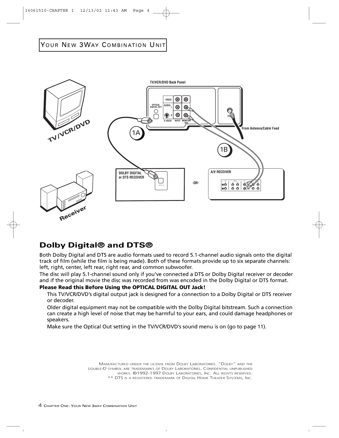 RCA B27TF685 manual Dolby Digital and DTS, Receiver 