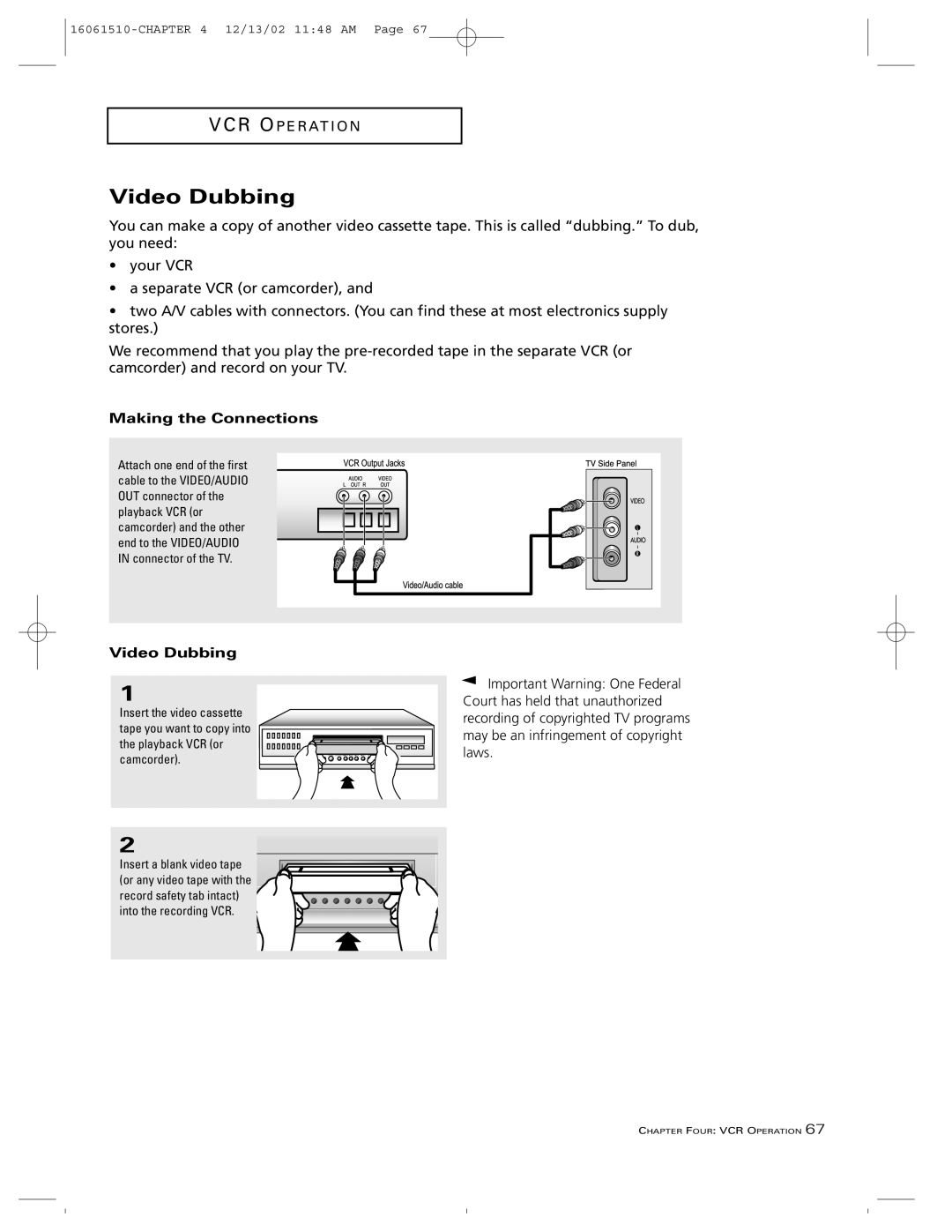 RCA B27TF685 manual Video Dubbing, Making the Connections 