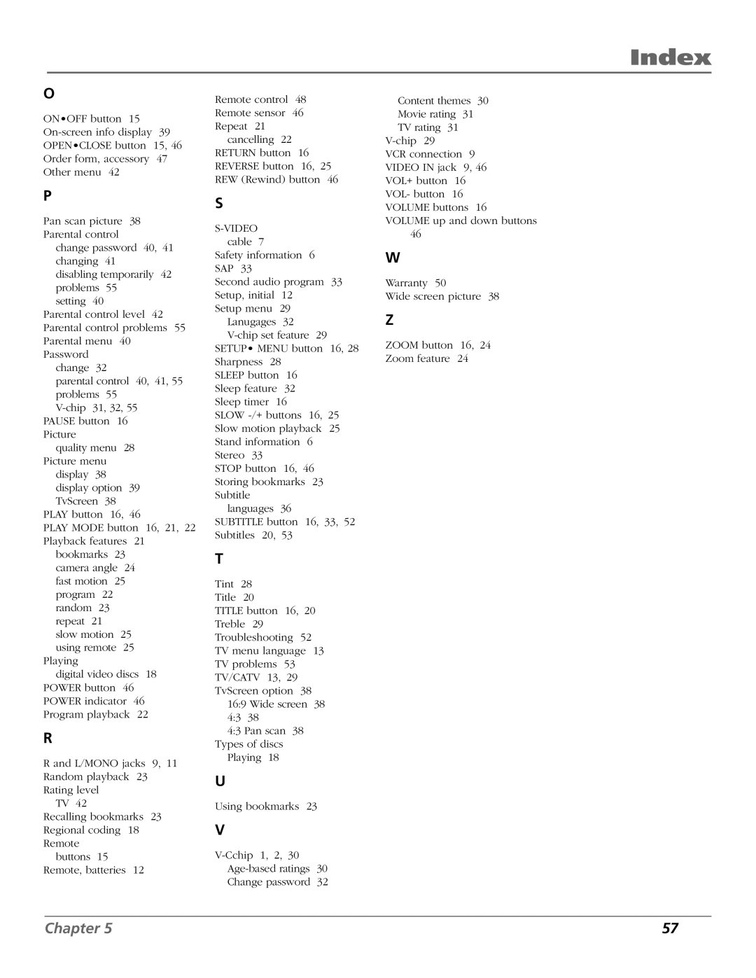 RCA BD1900 manual Index 