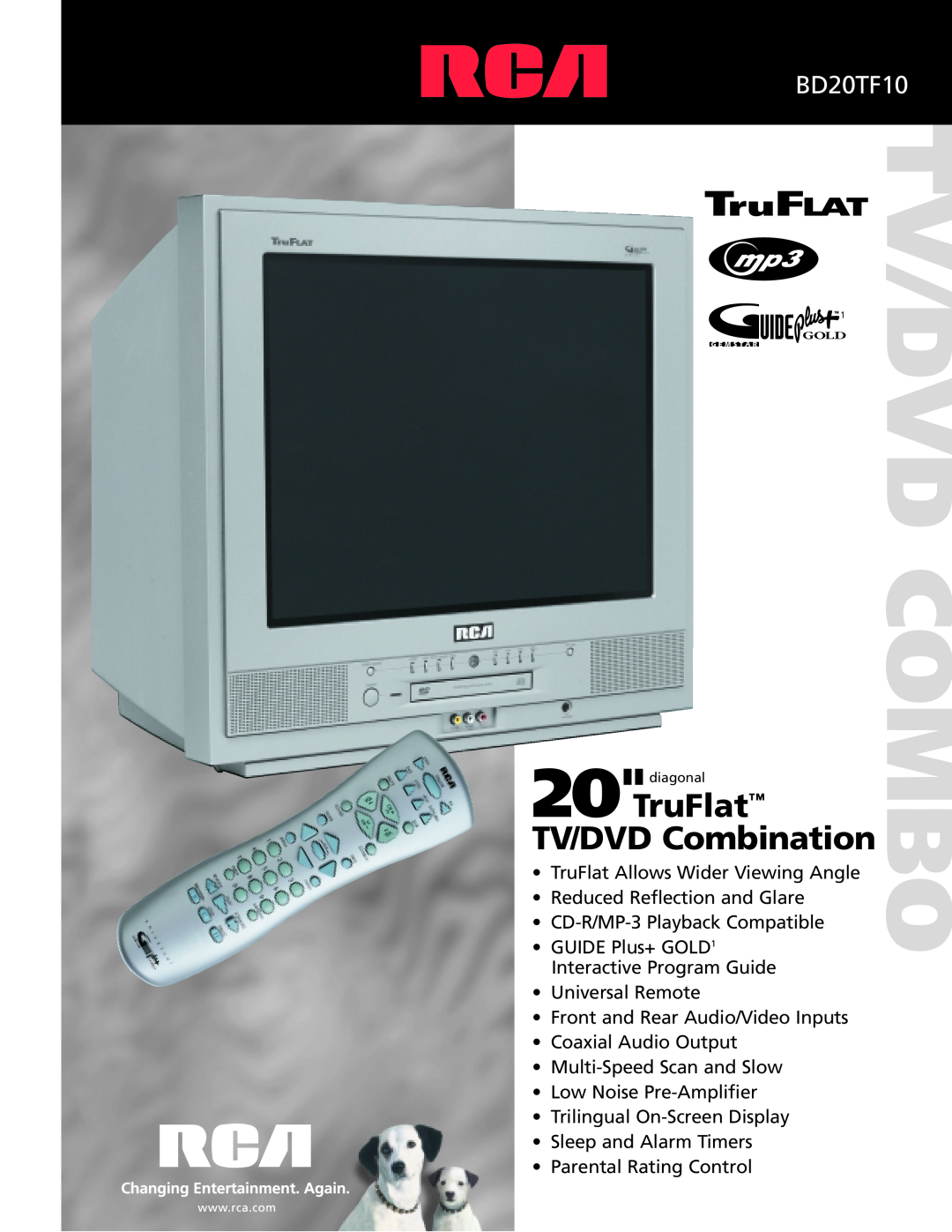 RCA BD20TF10 manual TruFlat TV/DVD Combination, 20diagonal, Tv/Dvd Combo, CD-R/MP-3 Playback Compatible 