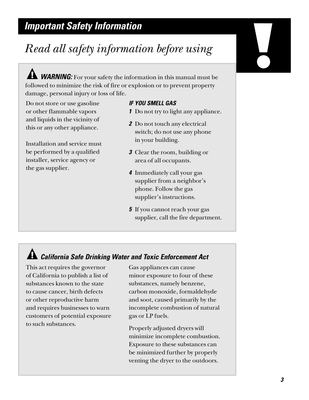 RCA bljr473gt, bjlr473et operating instructions Read all safety information before using, If YOU Smell GAS 