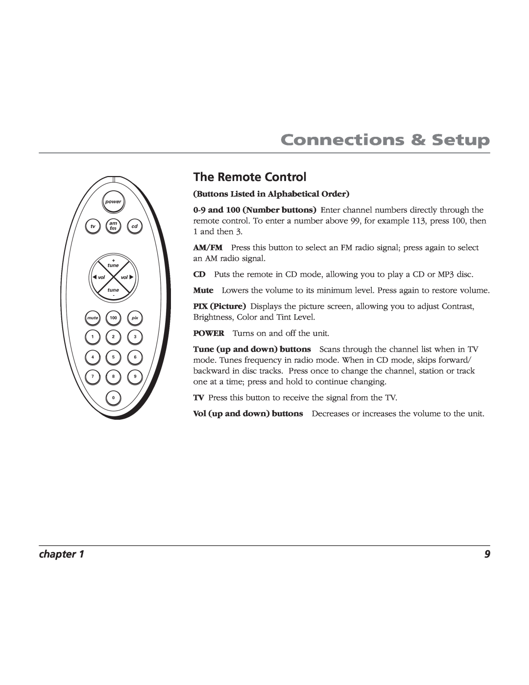 RCA BLC524 user manual The Remote Control, Connections & Setup, chapter 