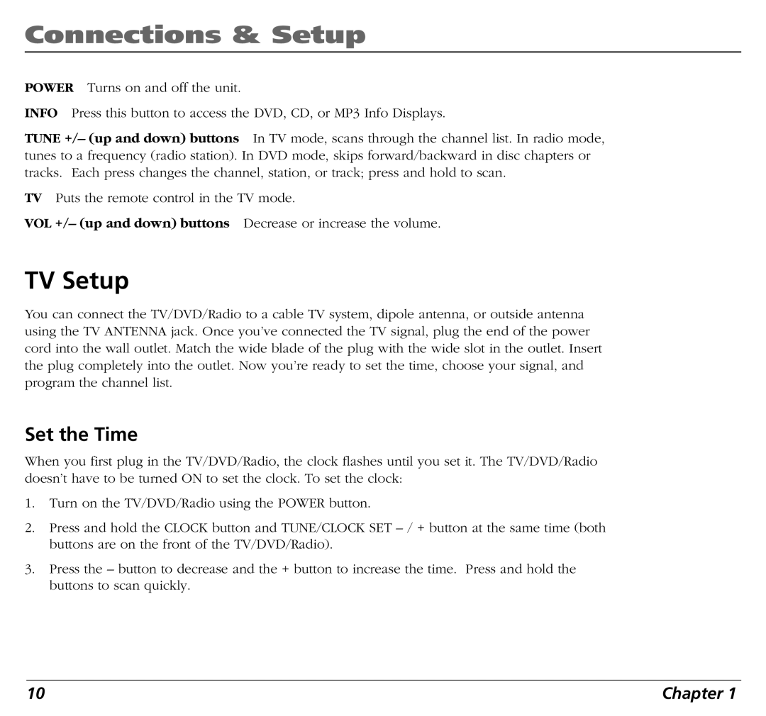 RCA BLD548 user manual TV Setup, Set the Time 