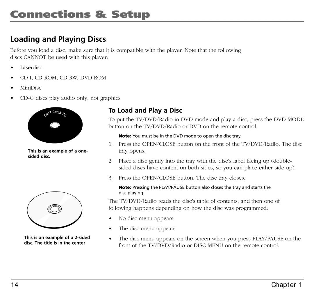 RCA BLD548 user manual Loading and Playing Discs, To Load and Play a Disc 