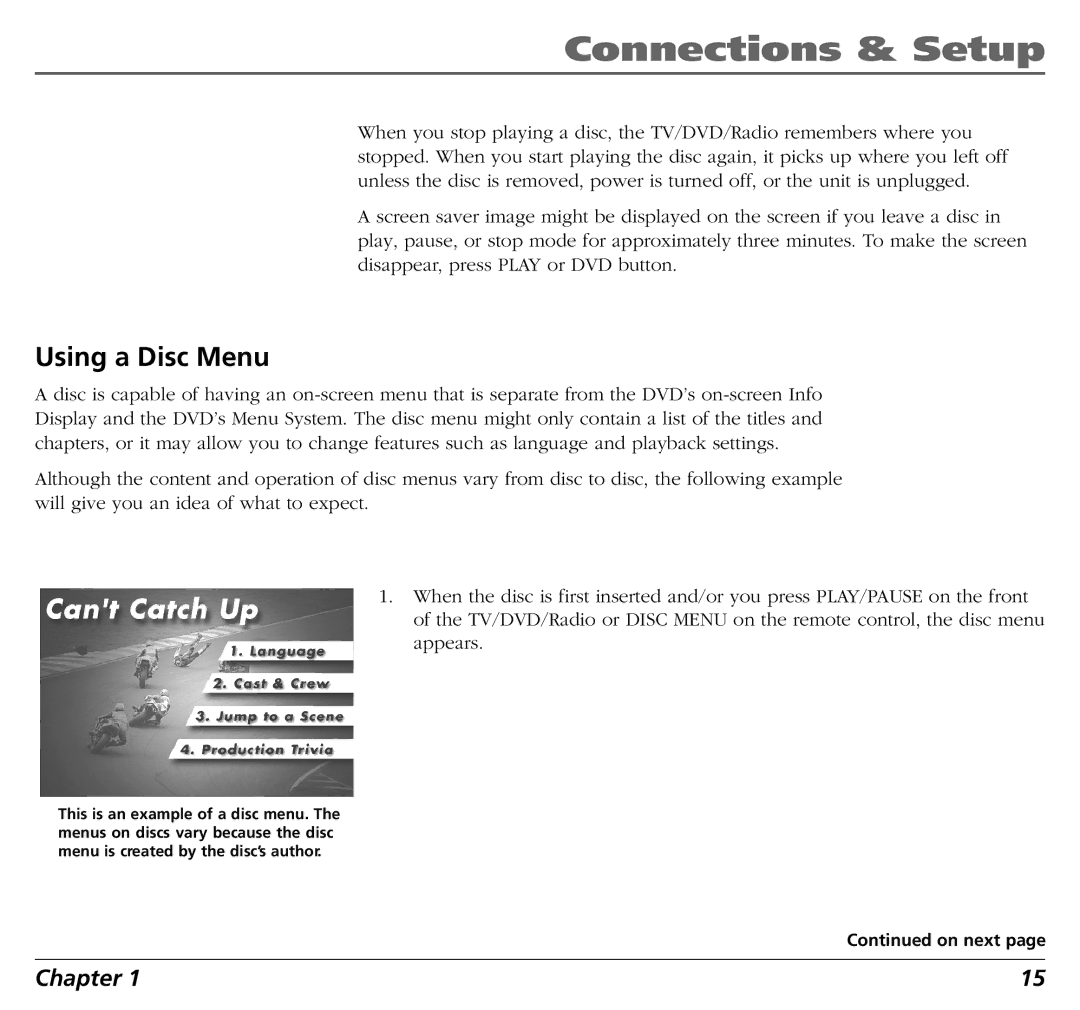 RCA BLD548 user manual Using a Disc Menu 