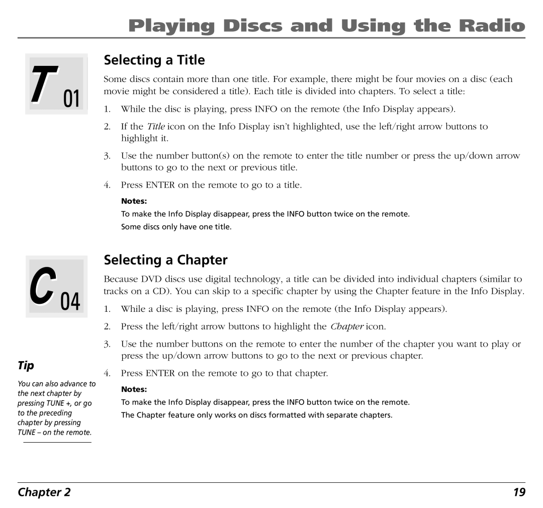 RCA BLD548 user manual Selecting a Title, Selecting a Chapter 