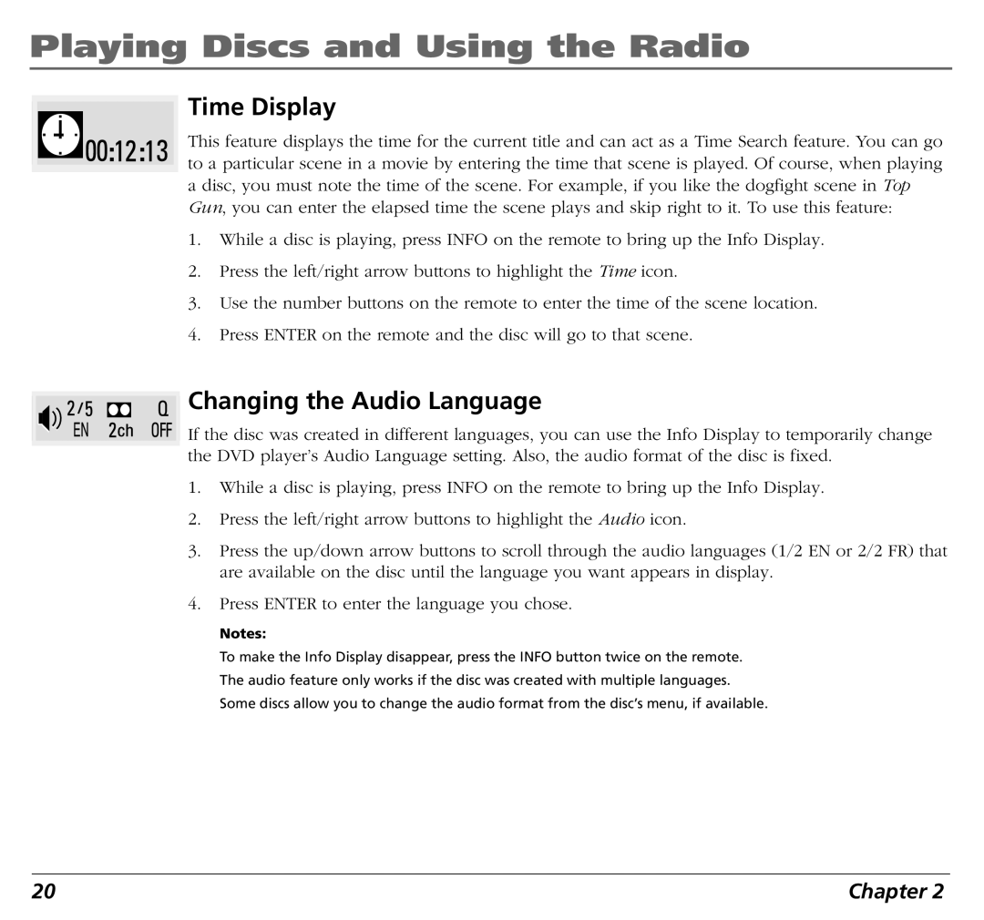 RCA BLD548 user manual Time Display, Changing the Audio Language 