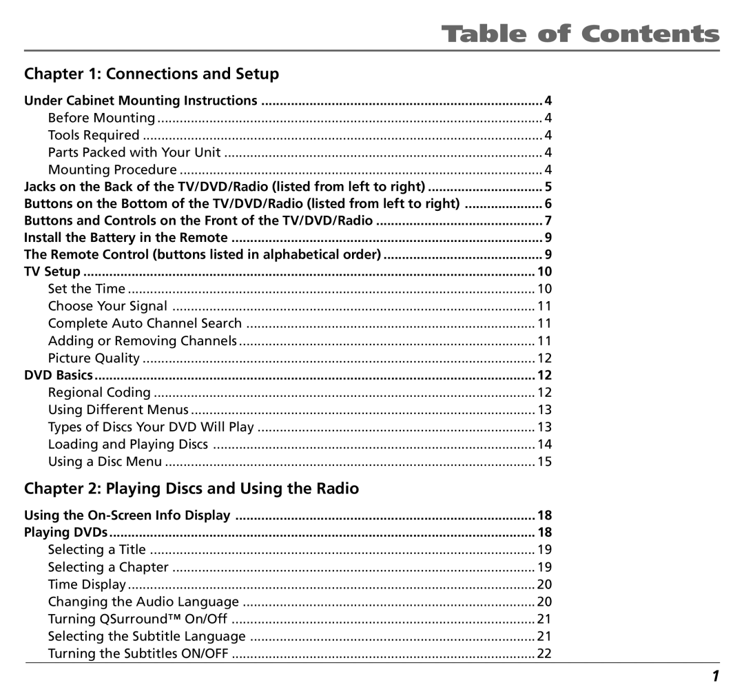 RCA BLD548 user manual Table of Contents 