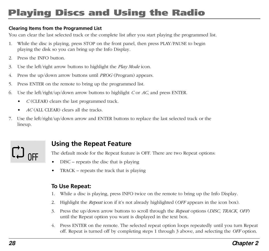 RCA BLD548 user manual Using the Repeat Feature, Clearing Items from the Programmed List 