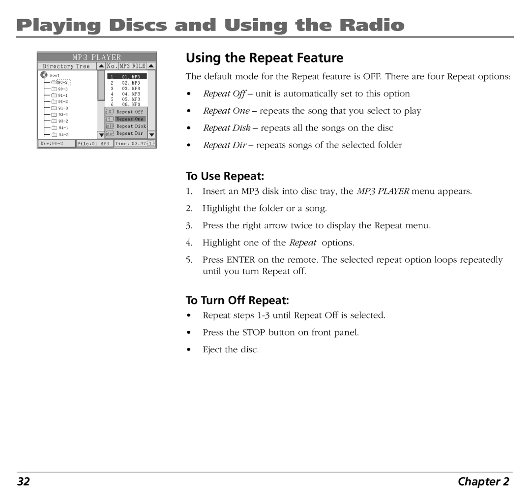 RCA BLD548 user manual Using the Repeat Feature, To Turn Off Repeat 