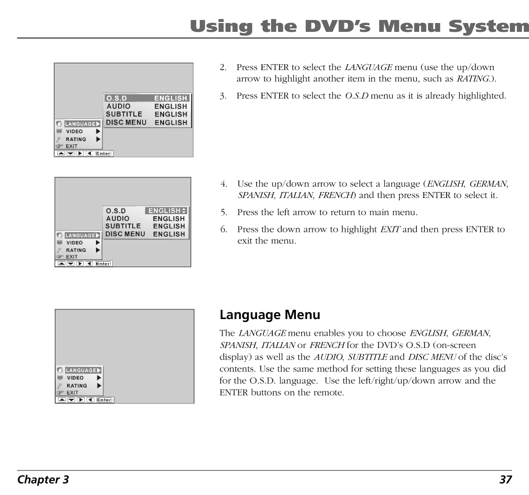 RCA BLD548 user manual Using the DVD’s Menu System 