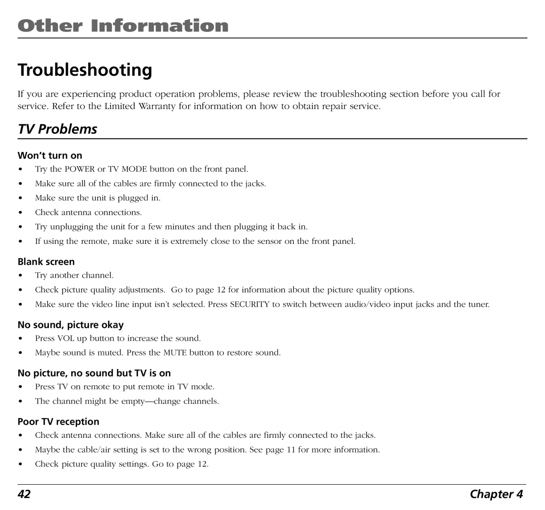 RCA BLD548 user manual Troubleshooting 